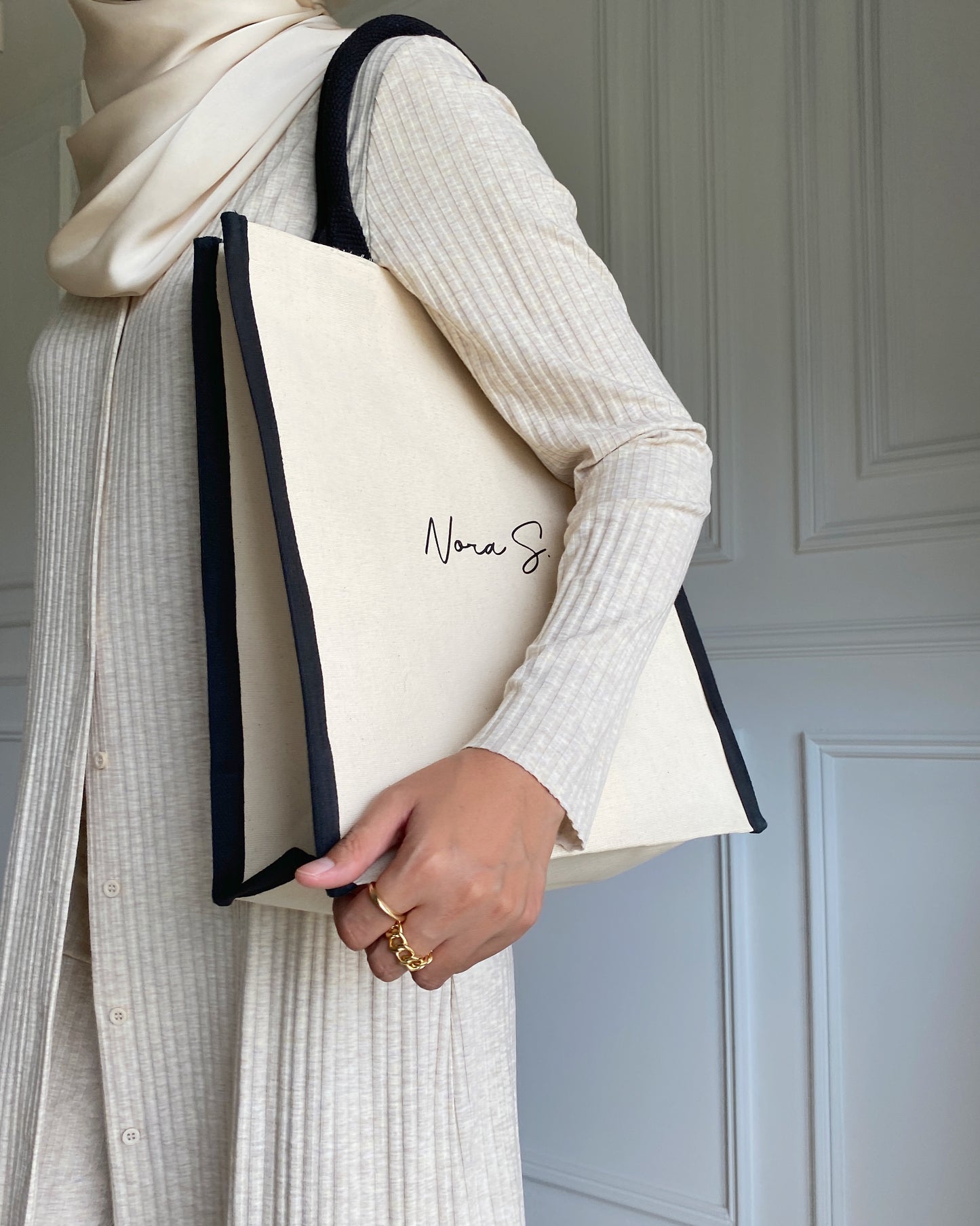 Personalised S Classic Tote Bag in B/W