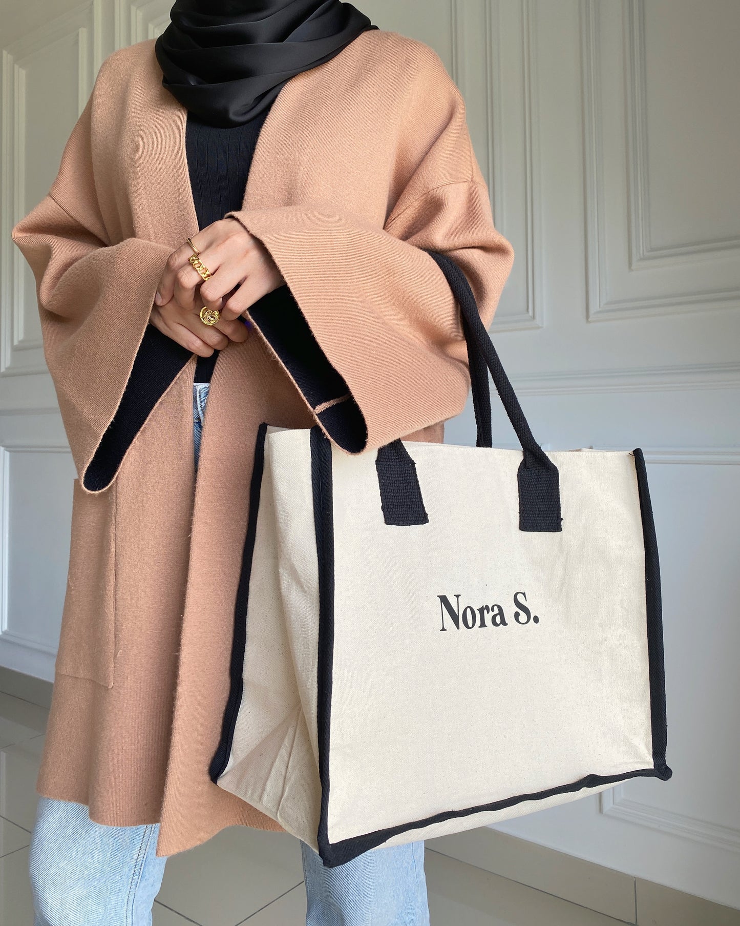 Personalised Classic Zipper Tote Bag in B/W